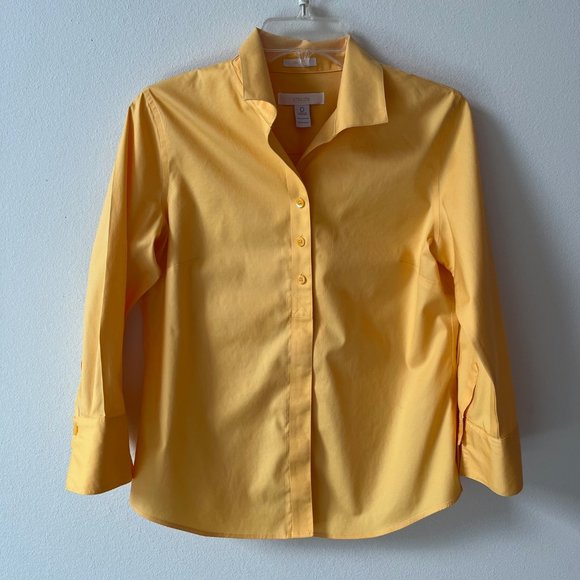 Chico's Tops - Chico's No-Iron Yellow Button Down Shirt 3/4 Sleeve Cotton Collared Shirt Size 0